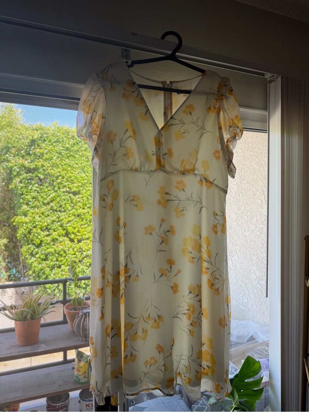 Calvin Klein Cream Midi Dress with Yellow Floral Print